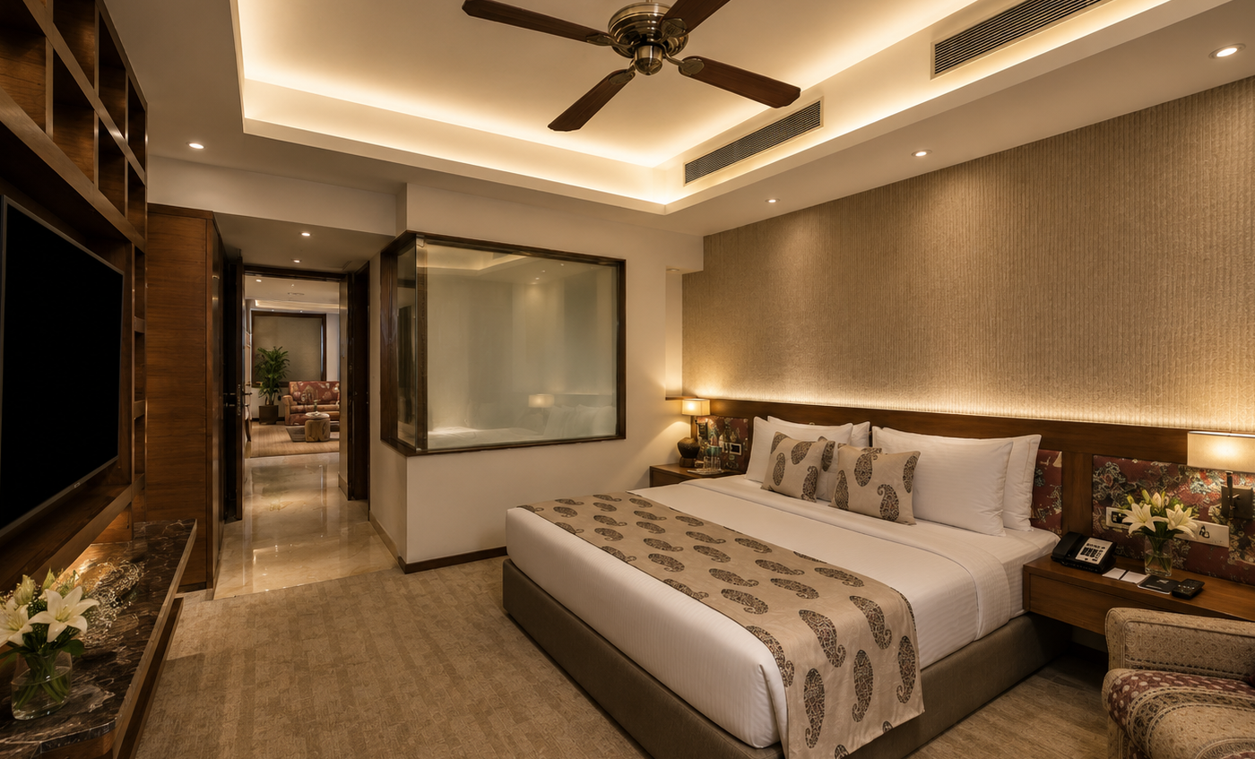 As one of the largest suites at the hotel, this suite is a tribute to the ancient kingdom of Mithila that once spread over significant areas of Bihar. The suite…